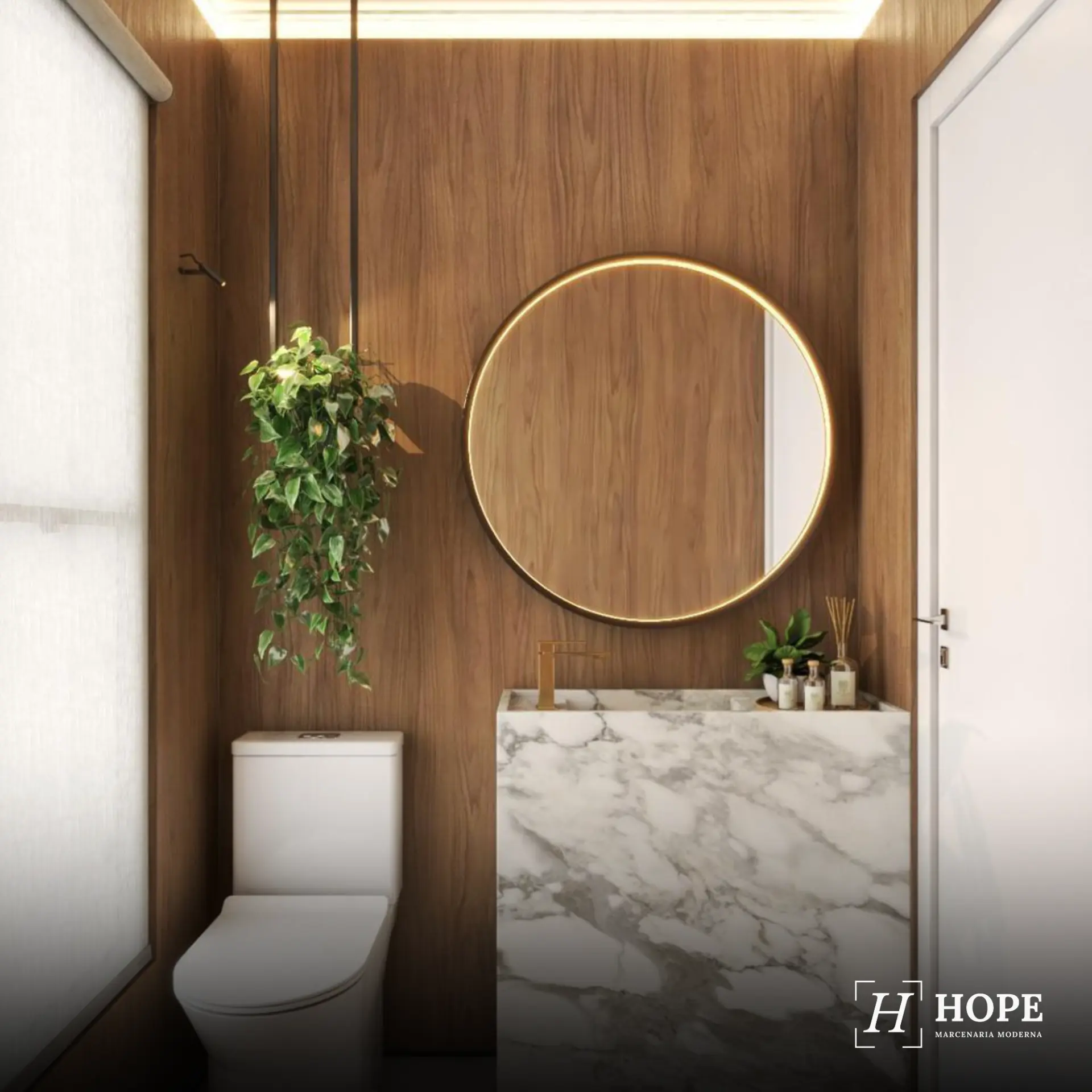 Lavabo com painel amadeirado
